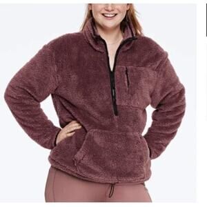 Pink Victoria's Secret Women's Brown Fleece Half Zip Teddy Jacket Size L